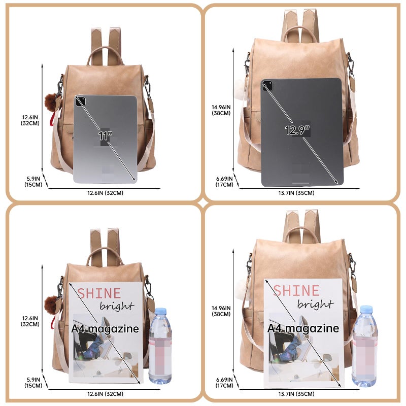 CHERUTY Women Backpack Purse PU Leather Anti-theft Casual Shoulder Bag Fashion Ladies Satchel Bags(Beige Large) - Image 4